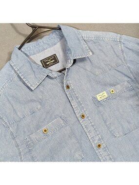 Kimes Ranch Shirt Men's M Blue Striped Shifter Short Sleeve Button Up